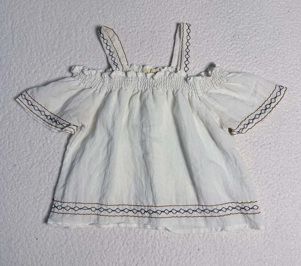 Love Notes White Off-Shoulder Embroidered Smocked Peasant Top